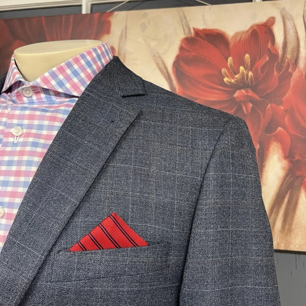 Pronto Uomo Sport Coat Blazer Jacket Mens‎ 42R Wool Rayon Blue Plaid Flannel